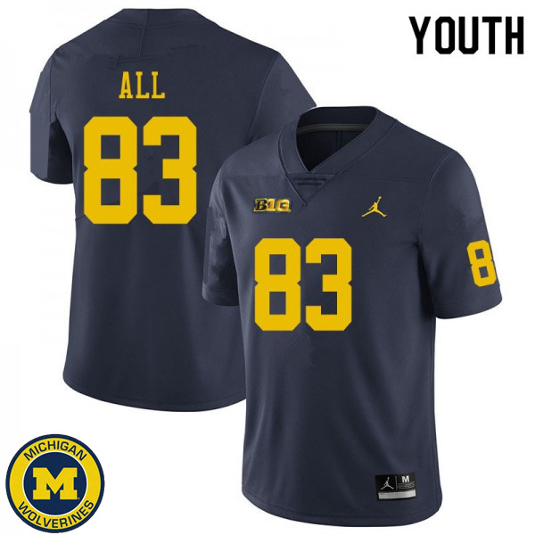 Youth Michigan Wolverines #83 Erick All Navy Replica Game Jersey